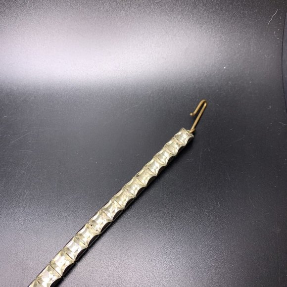 Clear Square Rhinestone Choker Necklace Silver Tone Single Row Classic Vintage - Picture 3 of 7